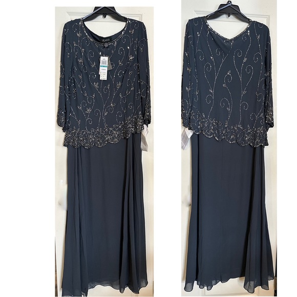 New JKara Beaded Dress, Grey-Blue size 16 - Picture 2 of 2